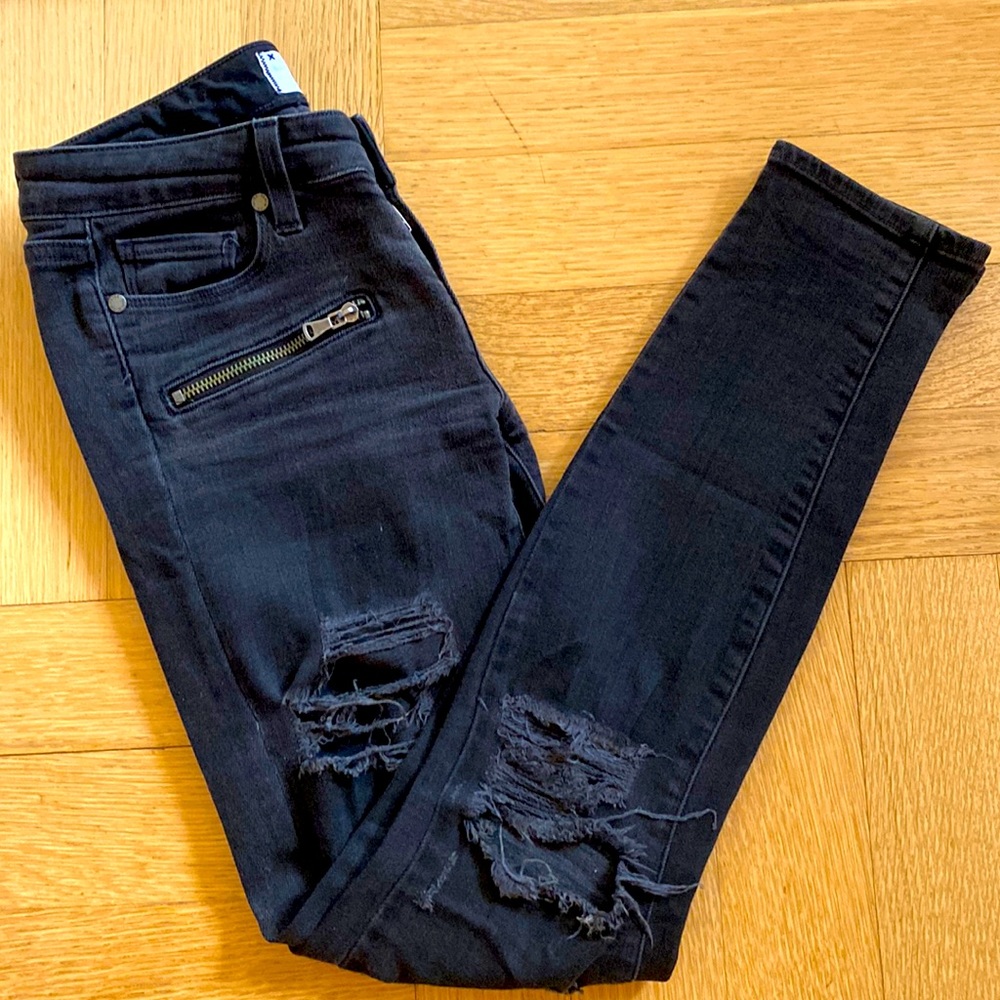Paige Denim Indigo Zip Skinny Ripoed Jeans